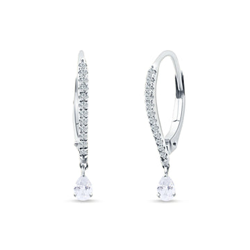 Round & Pear Cubic Zirconia Dangle Hoop Leverback Earrings 925 Sterling Silver